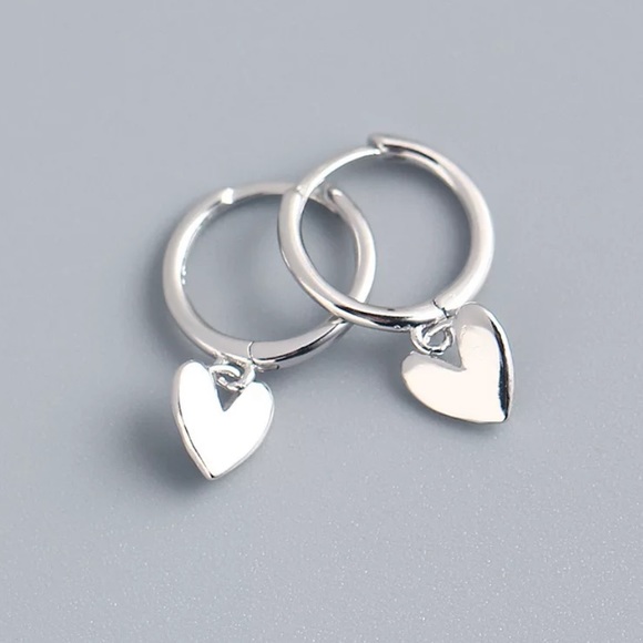 Jewelry - NEW 925 STERLING SILVER HEART HOOP EARRINGS